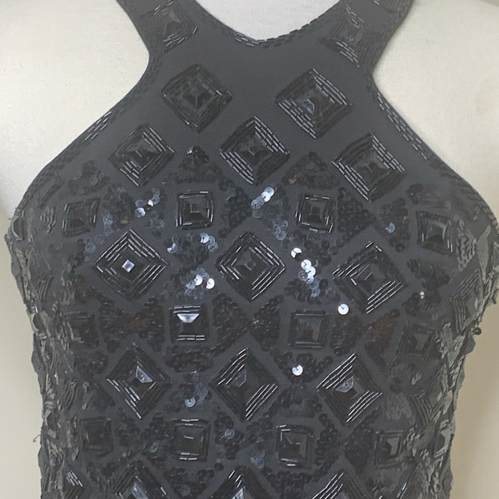 Adrienne Vittadini | Vintage Black Beaded Sequin Sheath Cocktail Party Dress S - Picture 6 of 17